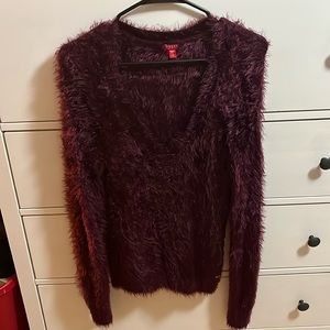 Purple v neck fuzzy sweater
